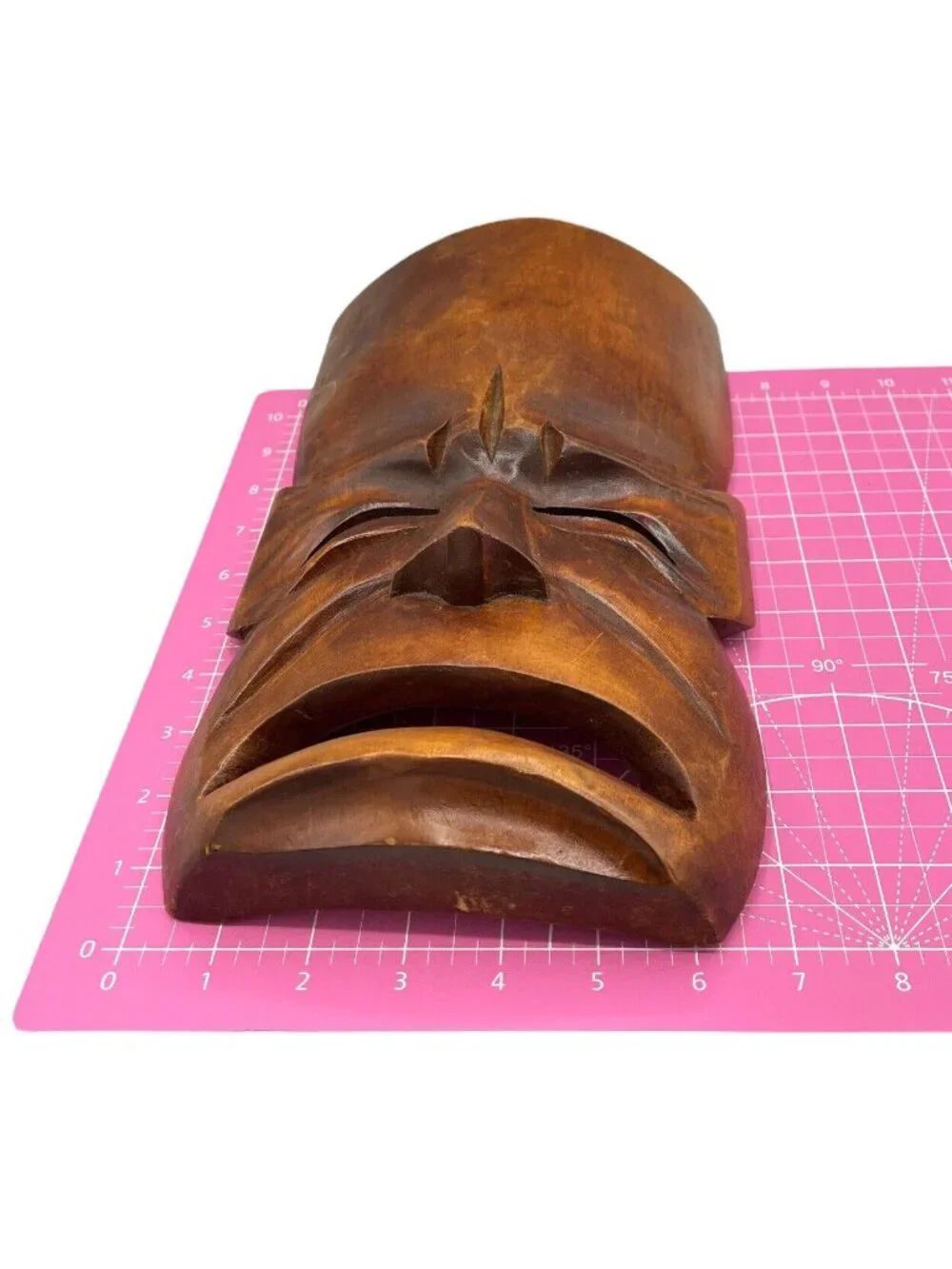 Vintage Hand Carved Wood Tragedy Theater Drama Wooden Mask Sad Face 1950 Wider - Picture 10 of 10